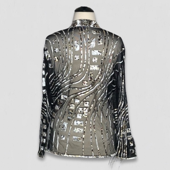Berek Cocktail Blouse Zippered Sheer Mesh Black Gold Silver 3X - Picture 2 of 11